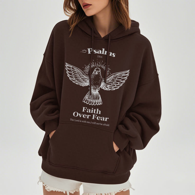 Christianartworkshop Classic Quotation Style Faith Over Fear Fleece Lined Polyester Hoodie