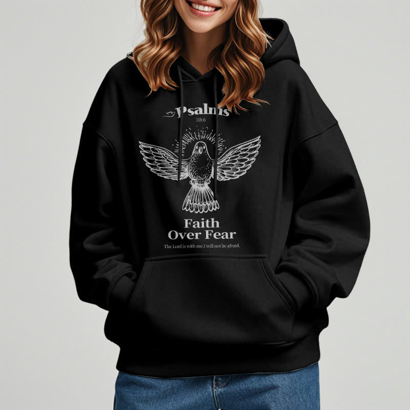 Christianartworkshop Classic Quotation Style Faith Over Fear Fleece Lined Polyester Hoodie