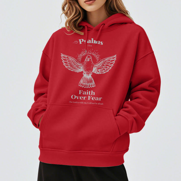 Christianartworkshop Classic Quotation Style Faith Over Fear Fleece Lined Polyester Hoodie