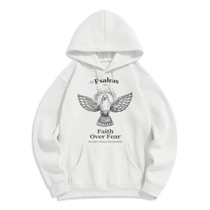 Christianartworkshop Classic Quotation Style Faith Over Fear Fleece Lined Polyester Hoodie - White - 2XL - image 10