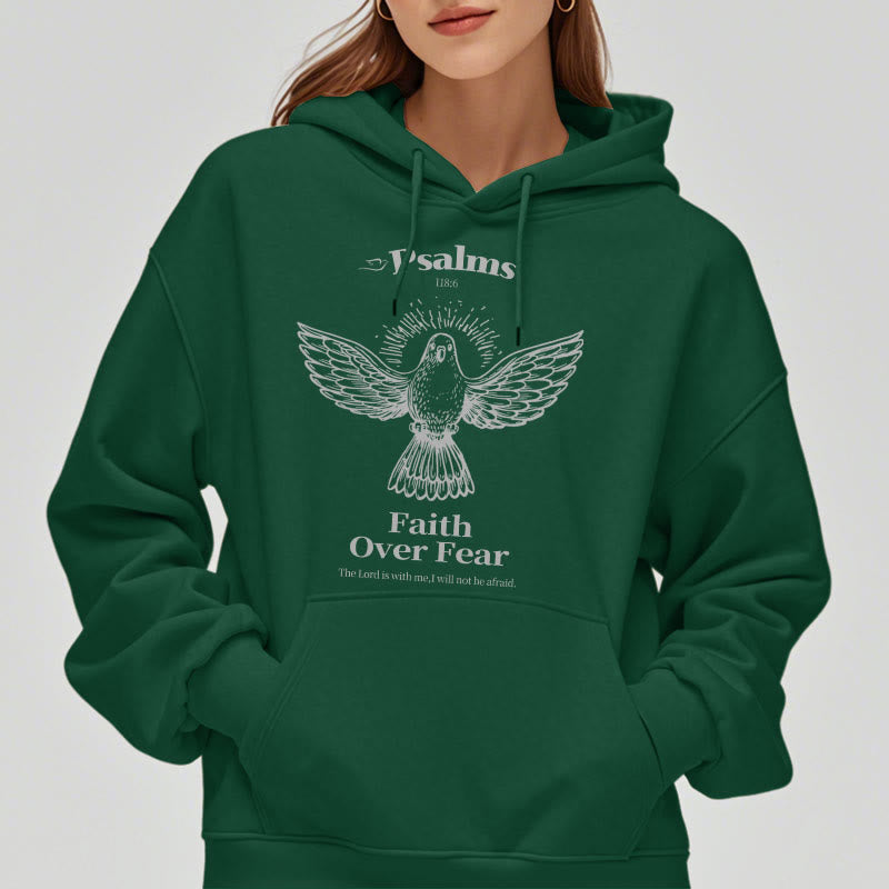 Christianartworkshop Classic Quotation Style Faith Over Fear Fleece Lined Polyester Hoodie