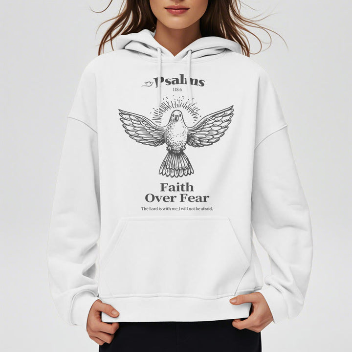 Christianartworkshop Classic Quotation Style Faith Over Fear Fleece Lined Polyester Hoodie