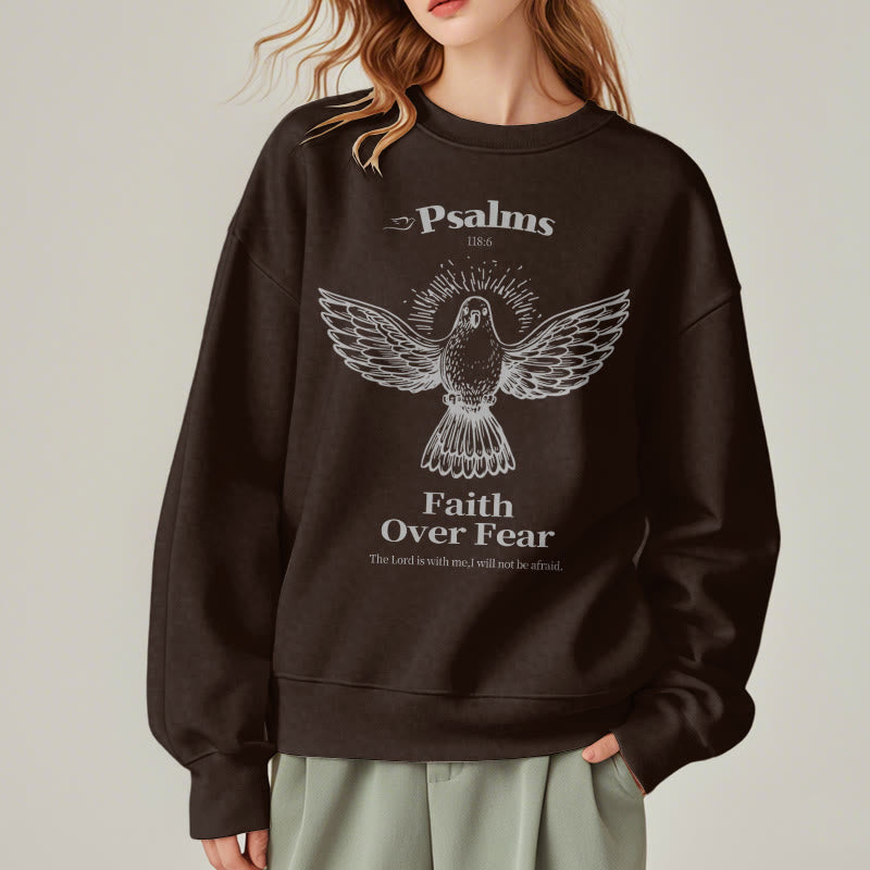 Christianartworkshop Classic Quotation Style Faith Over Fear Fleece Lined Polyester Sweatshirt