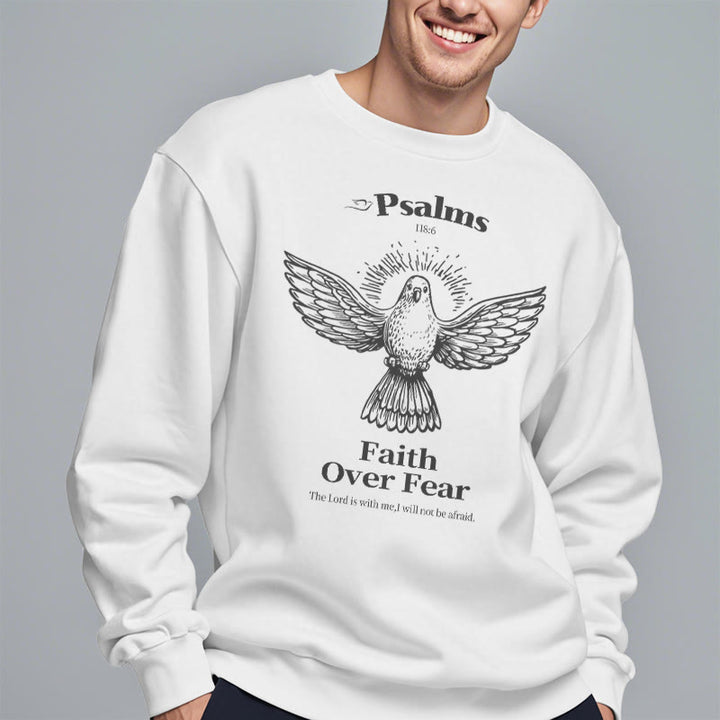 Christianartworkshop Classic Quotation Style Faith Over Fear Fleece Lined Polyester Sweatshirt