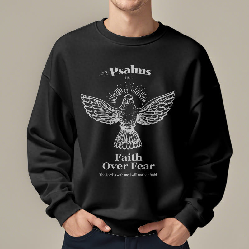 Christianartworkshop Classic Quotation Style Faith Over Fear Fleece Lined Polyester Sweatshirt