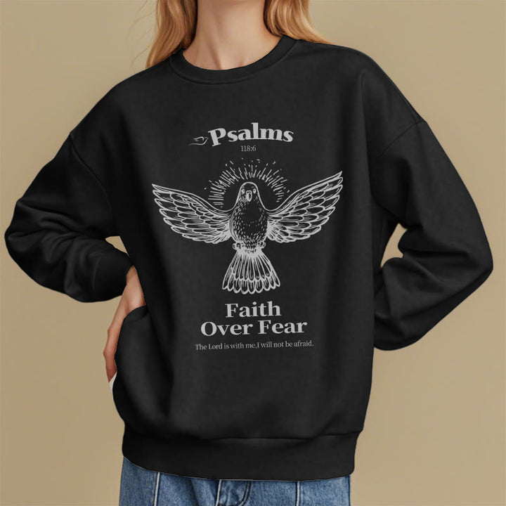 Christianartworkshop Classic Quotation Style Faith Over Fear Fleece Lined Polyester Sweatshirt