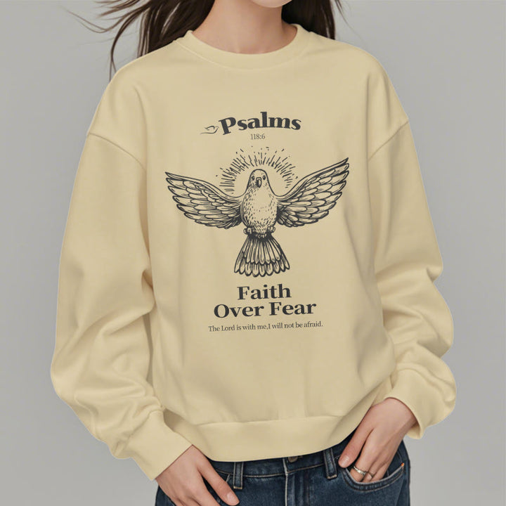 Christianartworkshop Classic Quotation Style Faith Over Fear Fleece Lined Polyester Sweatshirt