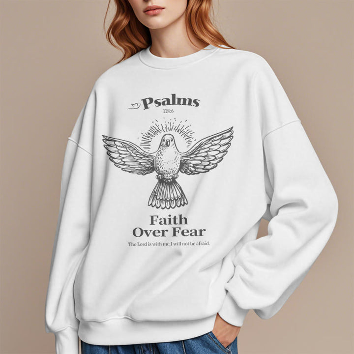 Christianartworkshop Classic Quotation Style Faith Over Fear Fleece Lined Polyester Sweatshirt