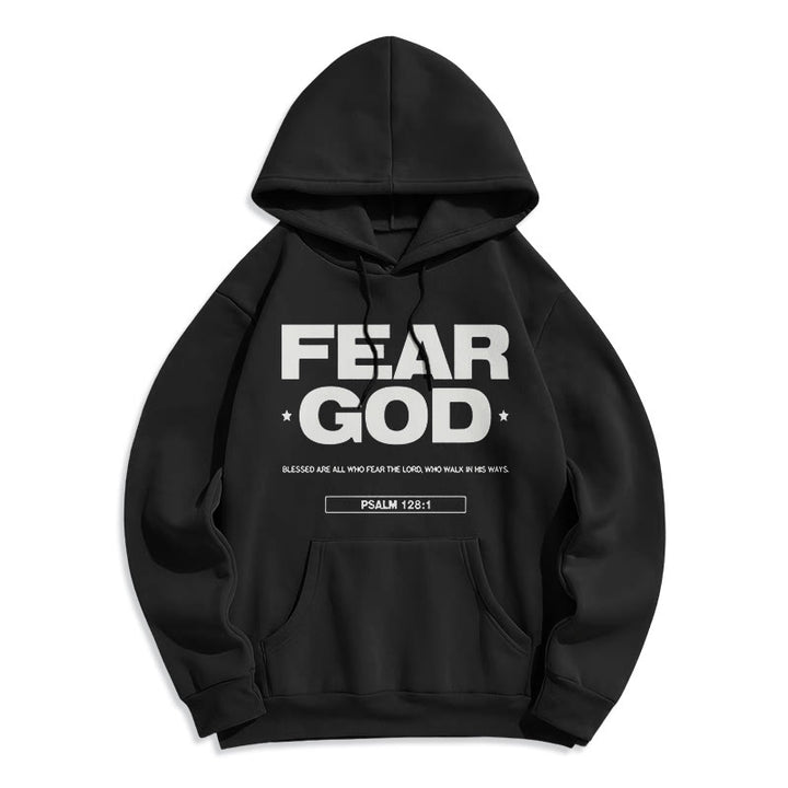 Christianartworkshop Classic Quotation Style Fear God Faith Blessed Fleece Lined Polyester Hoodie