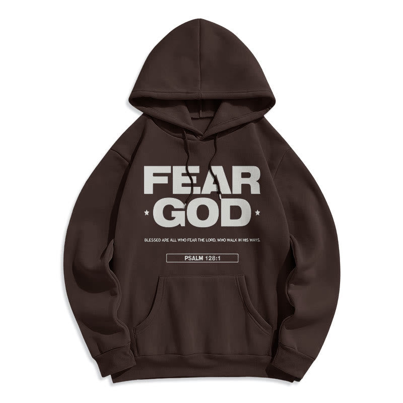Christianartworkshop Classic Quotation Style Fear God Faith Blessed Fleece Lined Polyester Hoodie - Brown - 2XL - image 15