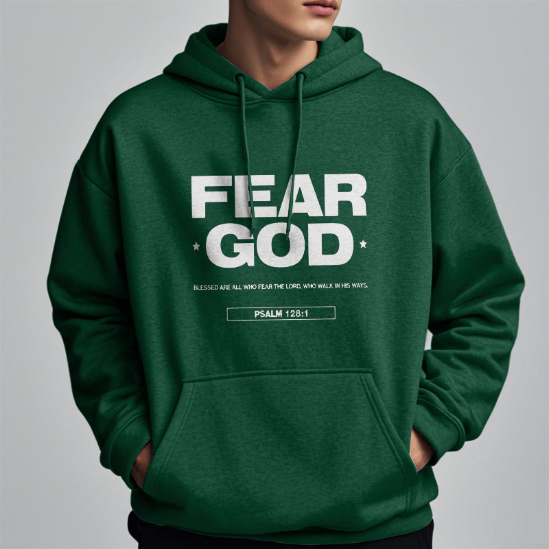 Christianartworkshop Classic Quotation Style Fear God Faith Blessed Fleece Lined Polyester Hoodie