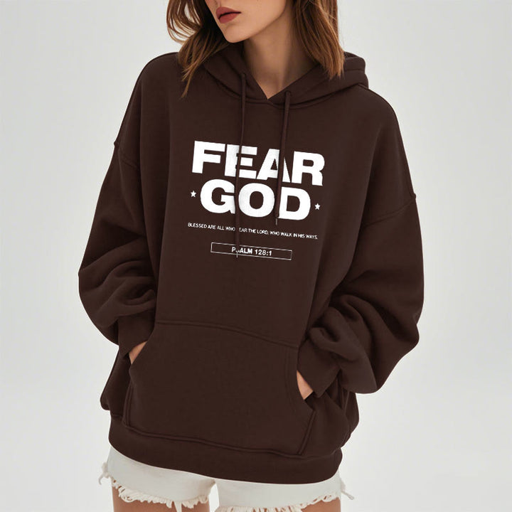 Christianartworkshop Classic Quotation Style Fear God Faith Blessed Fleece Lined Polyester Hoodie