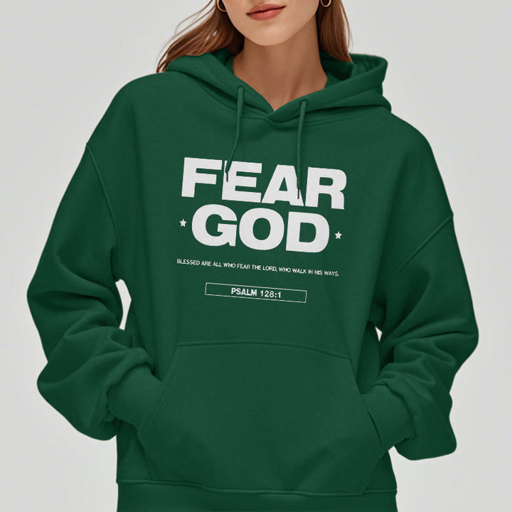 Christianartworkshop Classic Quotation Style Fear God Faith Blessed Fleece Lined Polyester Hoodie