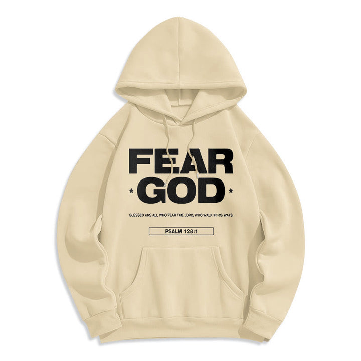 Christianartworkshop Classic Quotation Style Fear God Faith Blessed Fleece Lined Polyester Hoodie - Beige - 2XL - image 10