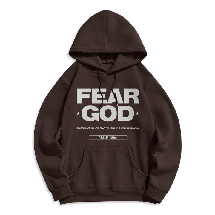 Christianartworkshop Classic Quotation Style Fear God Faith Blessed Fleece Lined Polyester Hoodie - Brown - 2XL - image 15