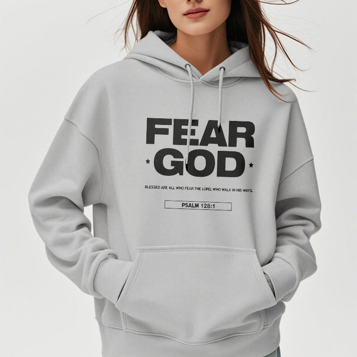 Christianartworkshop Classic Quotation Style Fear God Faith Blessed Fleece Lined Polyester Hoodie