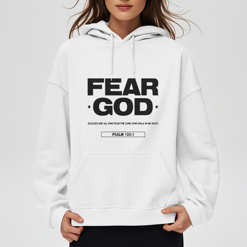 Christianartworkshop Classic Quotation Style Fear God Faith Blessed Fleece Lined Polyester Hoodie