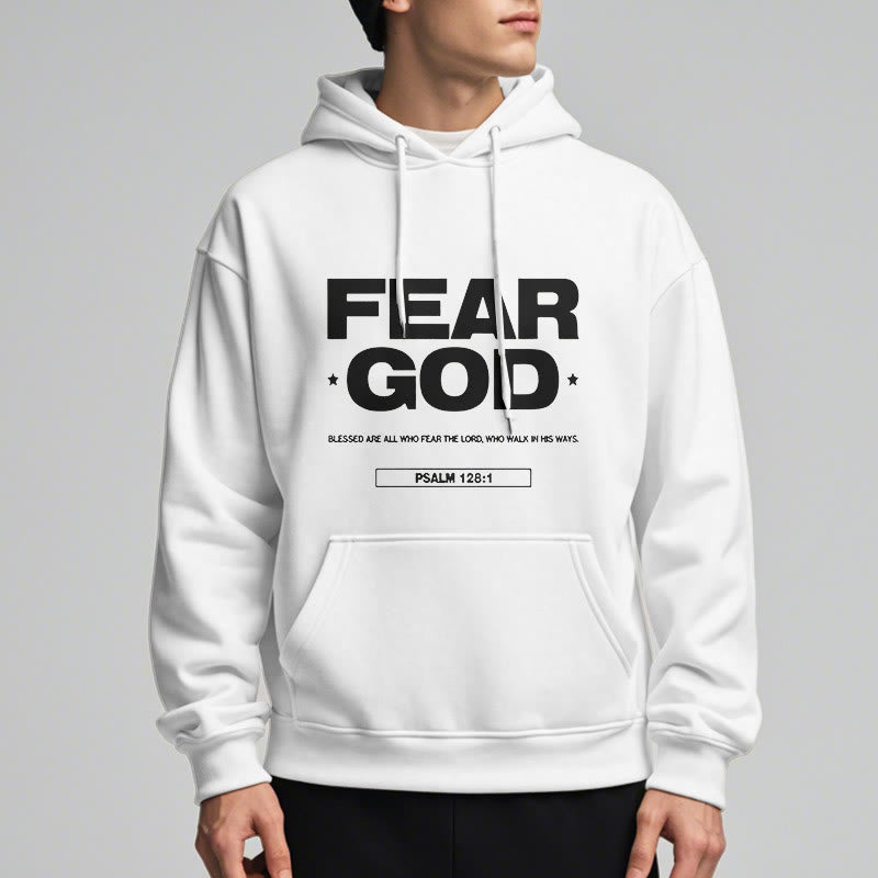 Christianartworkshop Classic Quotation Style Fear God Faith Blessed Fleece Lined Polyester Hoodie