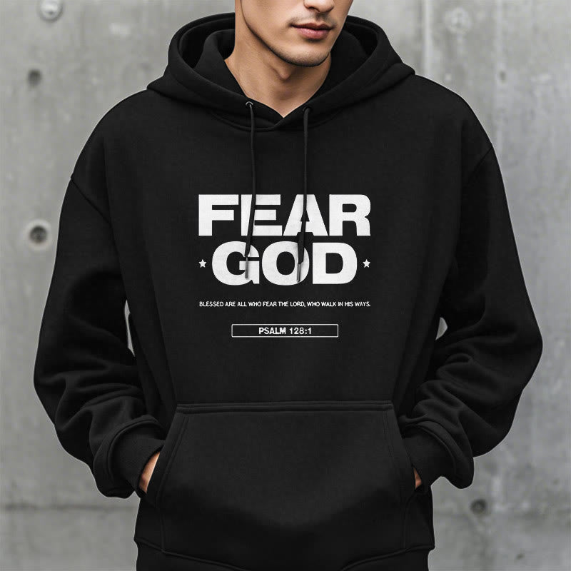 Christianartworkshop Classic Quotation Style Fear God Faith Blessed Fleece Lined Polyester Hoodie