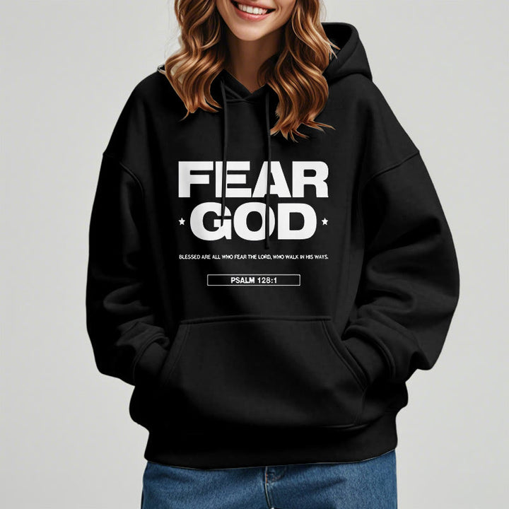 Christianartworkshop Classic Quotation Style Fear God Faith Blessed Fleece Lined Polyester Hoodie