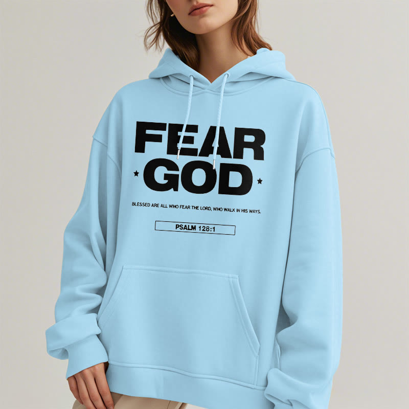 Christianartworkshop Classic Quotation Style Fear God Faith Blessed Fleece Lined Polyester Hoodie