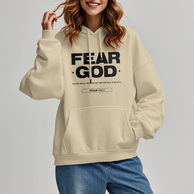 Christianartworkshop Classic Quotation Style Fear God Faith Blessed Fleece Lined Polyester Hoodie