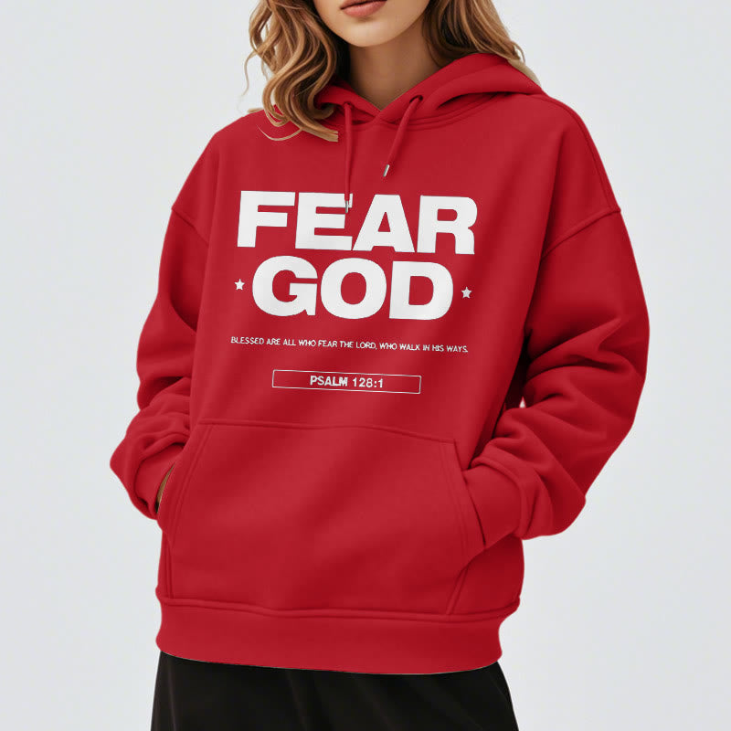 Christianartworkshop Classic Quotation Style Fear God Faith Blessed Fleece Lined Polyester Hoodie