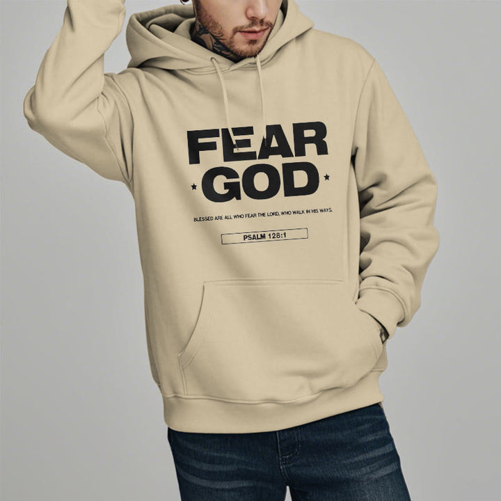 Christianartworkshop Classic Quotation Style Fear God Faith Blessed Fleece Lined Polyester Hoodie