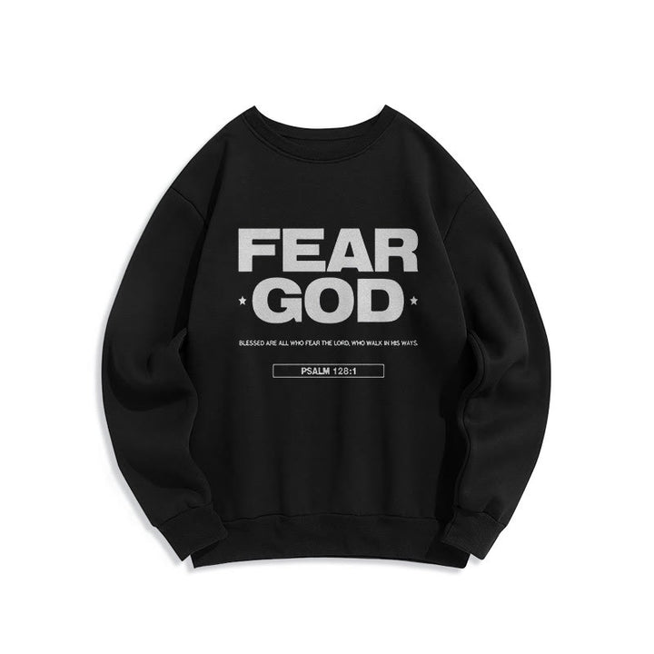 Christianartworkshop Classic Quotation Style Fear God Faith Blessed Fleece Lined Polyester Sweatshirt