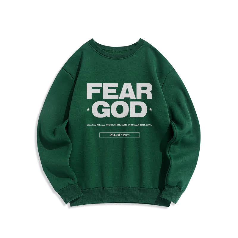 Christianartworkshop Classic Quotation Style Fear God Faith Blessed Fleece Lined Polyester Sweatshirt