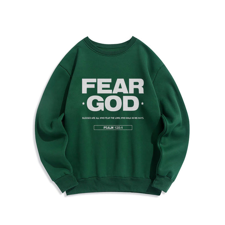 Christianartworkshop Classic Quotation Style Fear God Faith Blessed Fleece Lined Polyester Sweatshirt