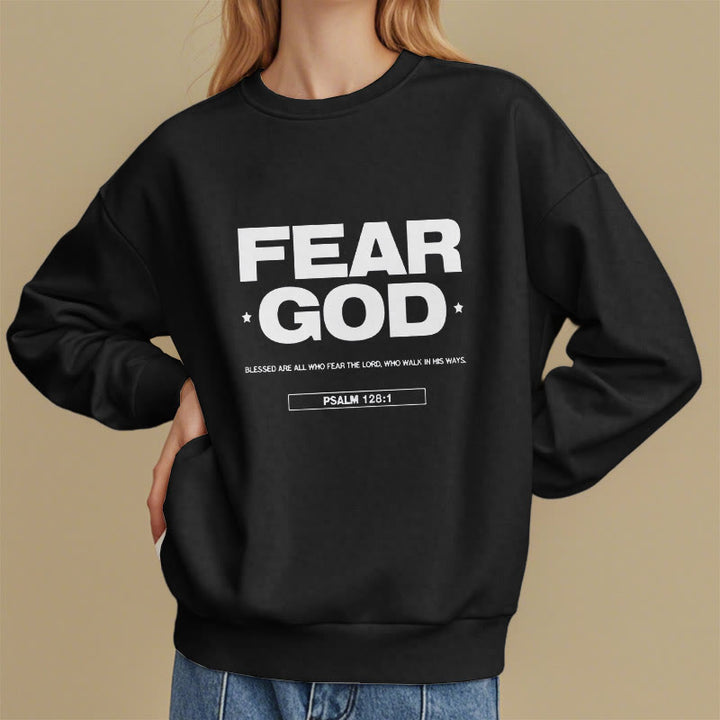 Christianartworkshop Classic Quotation Style Fear God Faith Blessed Fleece Lined Polyester Sweatshirt