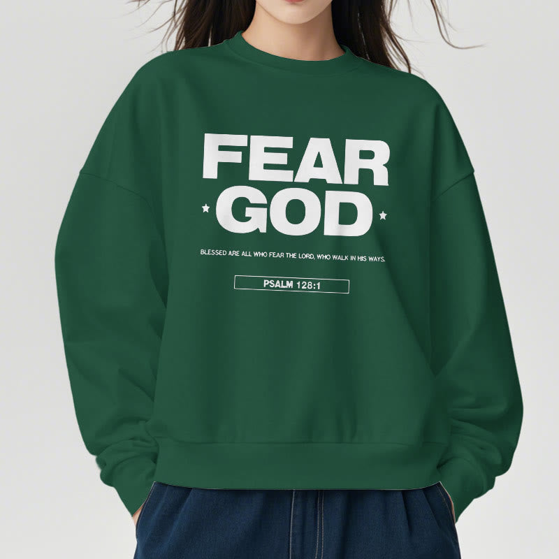 Christianartworkshop Classic Quotation Style Fear God Faith Blessed Fleece Lined Polyester Sweatshirt