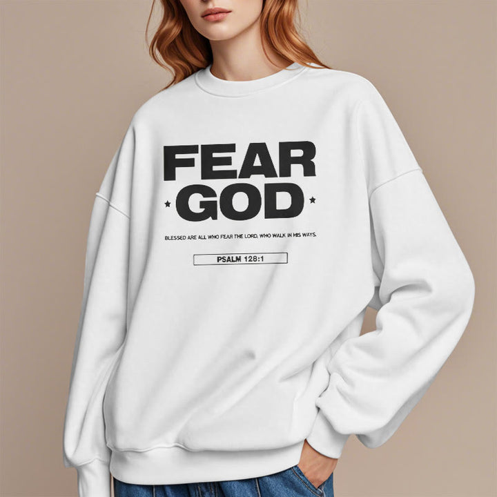 Christianartworkshop Classic Quotation Style Fear God Faith Blessed Fleece Lined Polyester Sweatshirt