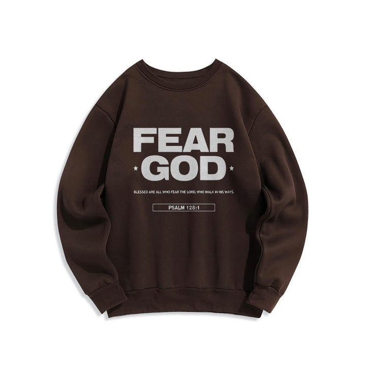 Christianartworkshop Classic Quotation Style Fear God Faith Blessed Fleece Lined Polyester Sweatshirt - Brown - 2XL - image 15