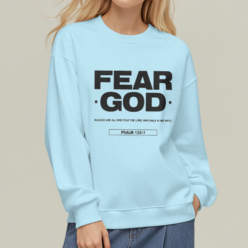 Christianartworkshop Classic Quotation Style Fear God Faith Blessed Fleece Lined Polyester Sweatshirt