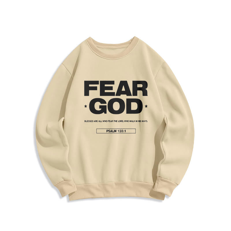 Christianartworkshop Classic Quotation Style Fear God Faith Blessed Fleece Lined Polyester Sweatshirt - Beige - 2XL - image 10