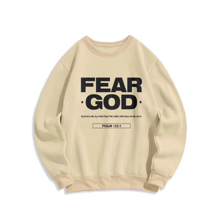 Christianartworkshop Classic Quotation Style Fear God Faith Blessed Fleece Lined Polyester Sweatshirt - Beige - 2XL - image 10