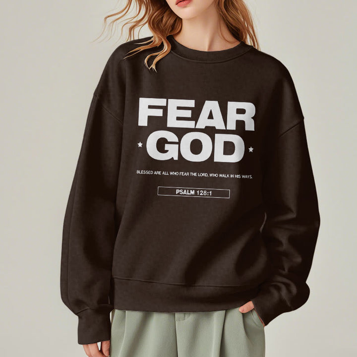 Christianartworkshop Classic Quotation Style Fear God Faith Blessed Fleece Lined Polyester Sweatshirt