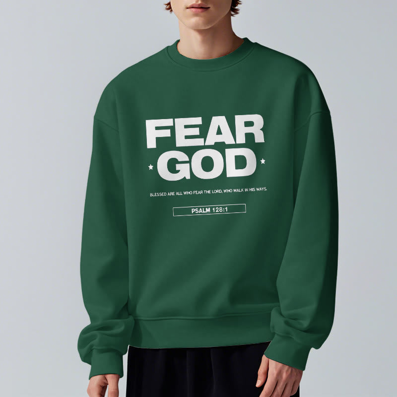 Christianartworkshop Classic Quotation Style Fear God Faith Blessed Fleece Lined Polyester Sweatshirt