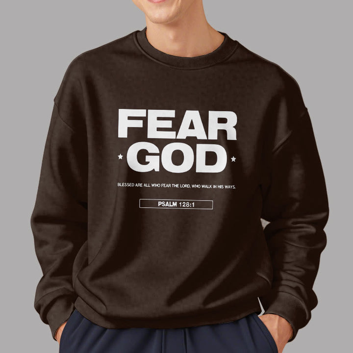 Christianartworkshop Classic Quotation Style Fear God Faith Blessed Fleece Lined Polyester Sweatshirt