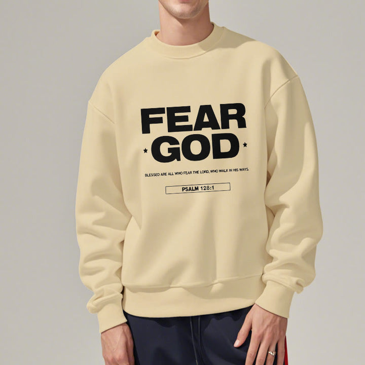 Christianartworkshop Classic Quotation Style Fear God Faith Blessed Fleece Lined Polyester Sweatshirt