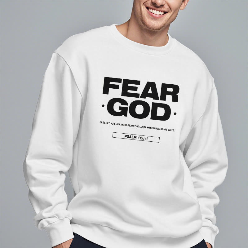 Christianartworkshop Classic Quotation Style Fear God Faith Blessed Fleece Lined Polyester Sweatshirt