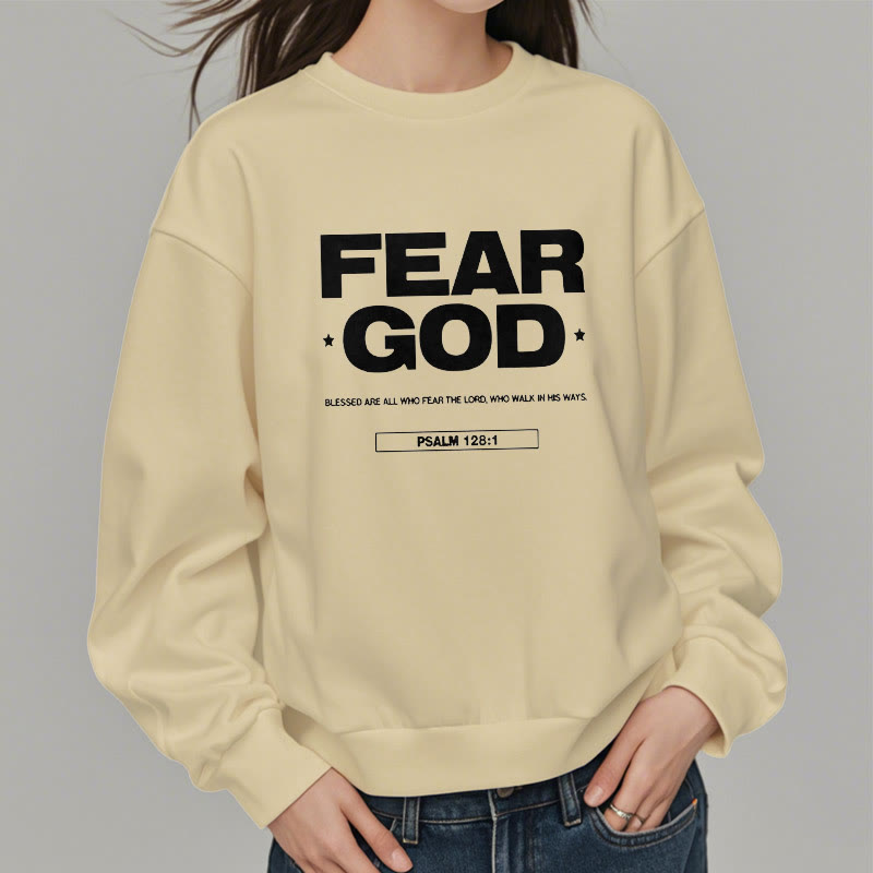 Christianartworkshop Classic Quotation Style Fear God Faith Blessed Fleece Lined Polyester Sweatshirt