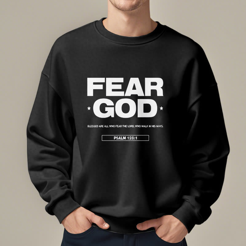 Christianartworkshop Classic Quotation Style Fear God Faith Blessed Fleece Lined Polyester Sweatshirt