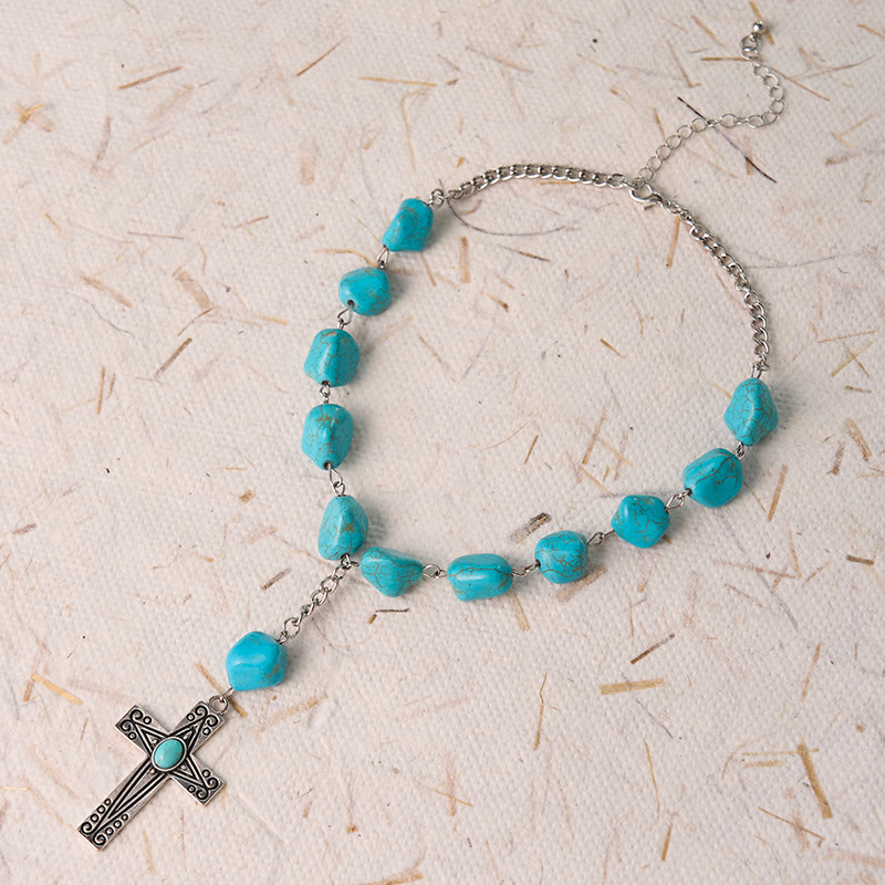 FREE Today: Retro Style Turquoise Natural Stone Cross Pendant Necklace