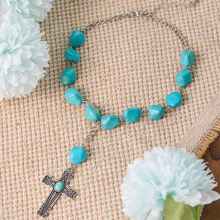 FREE Today: Retro Style Turquoise Natural Stone Cross Pendant Necklace