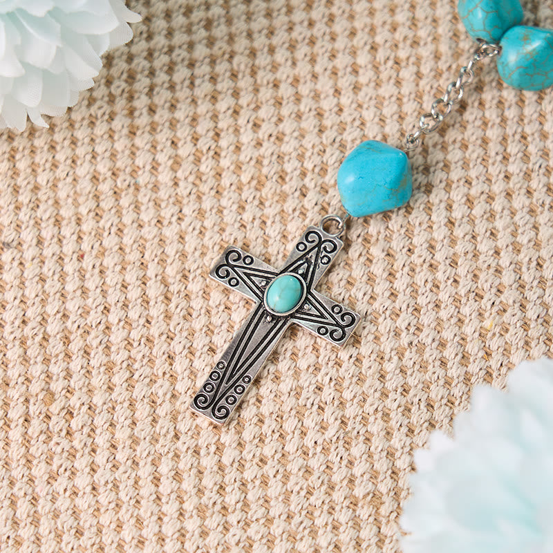 FREE Today: Retro Style Turquoise Natural Stone Cross Pendant Necklace