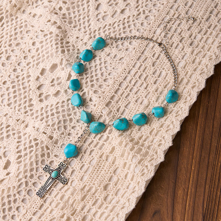 FREE Today: Retro Style Turquoise Natural Stone Cross Pendant Necklace