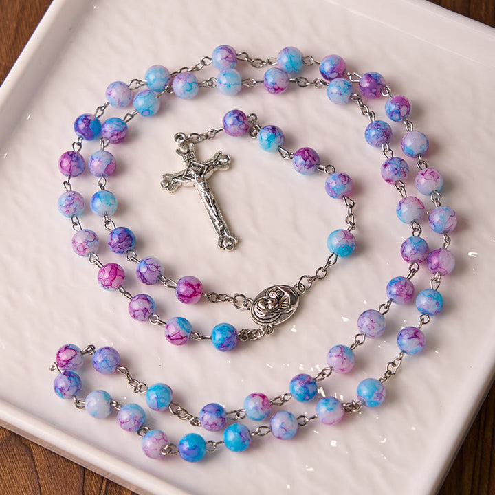 FREE Today: Madonna and Child & Crucifix of 8 mm Round Multicolor Acrylic Alloy Chain Rosary